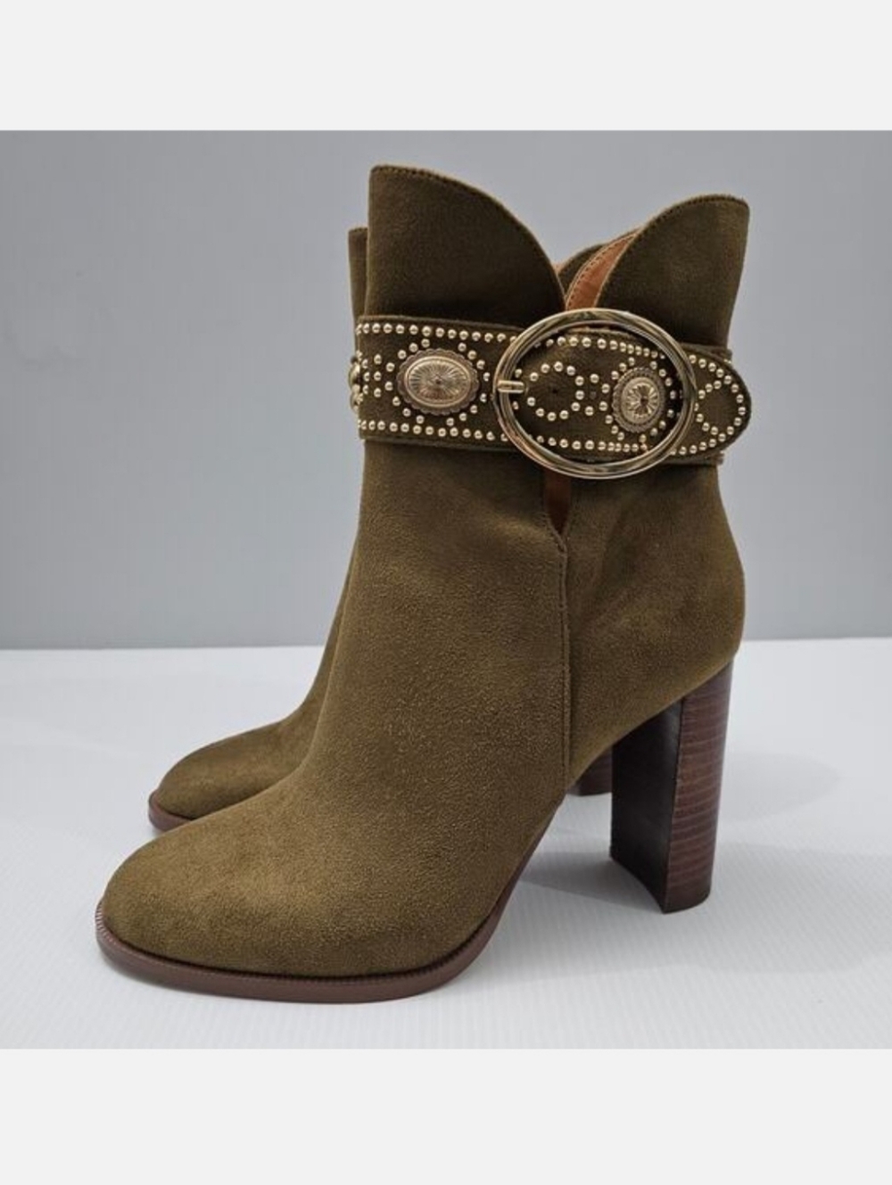 Jessica Simpson Finova Ankle Bootie Womens 8 Olive Green Buckle Western Heel
